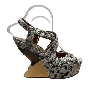 Anthropologie Liefsdottir Black & White Snake Print Wedge Sandals 7